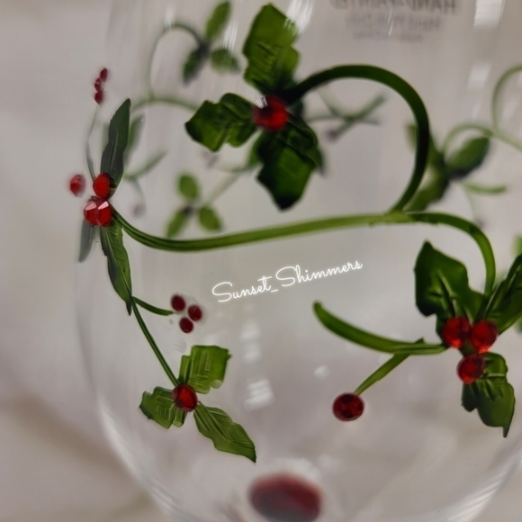 2pc Sparkly Rhinestone Holly Berry Christmas Cocktail Sangria Wine Glass Set New - Picture 6 of 11